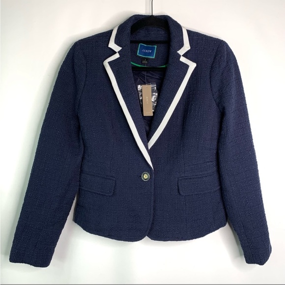 NEW J. CREW Size 2 Textured Tweed Navy Blue Preppy Classic Peplum Blazer Jacket - Picture 3 of 14